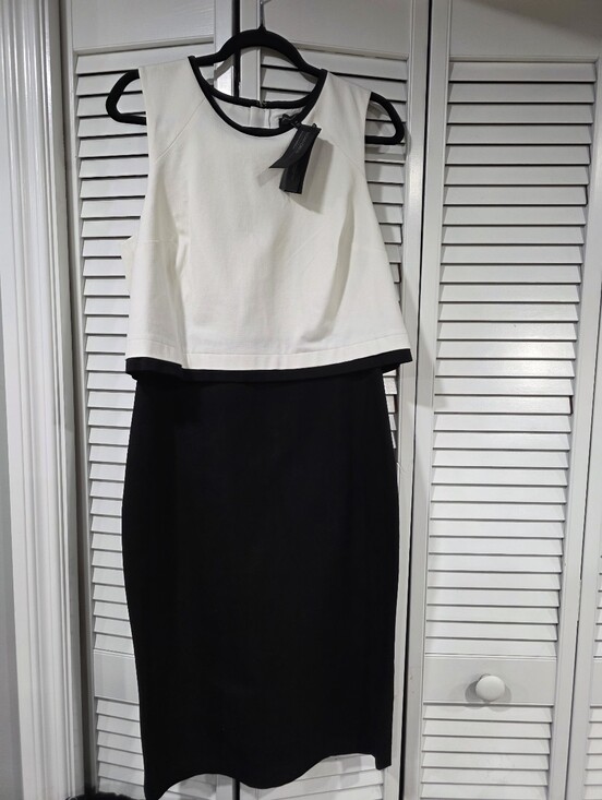 Banana Republic Dresses & Skirts - NEW Banana Republic Sloan Black White Color Block Ponte Shift Dress Stretch 14